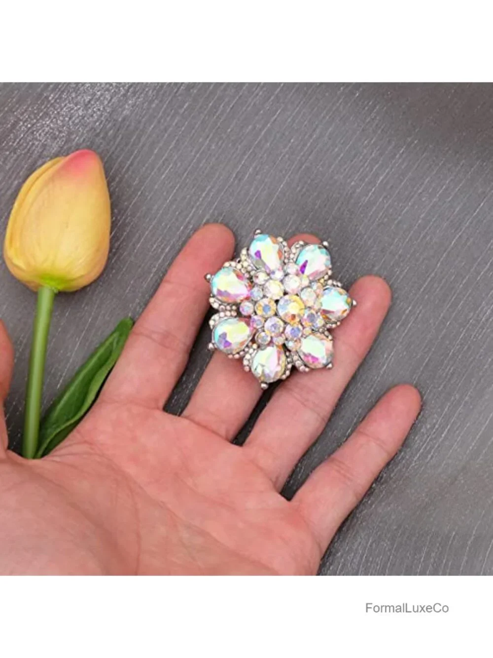 Crystal Flower Statement Ring Stretch Adjustable Party Prom Jewelry